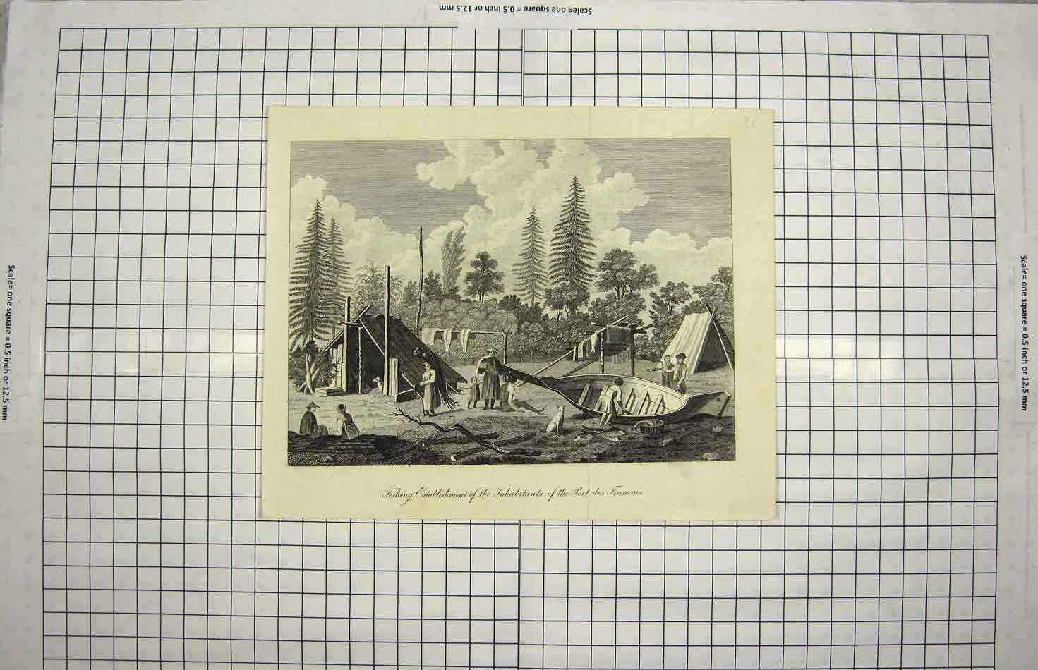 Original Old Antique Print C1790-C1900 Fishing Port De Francais 18th Century