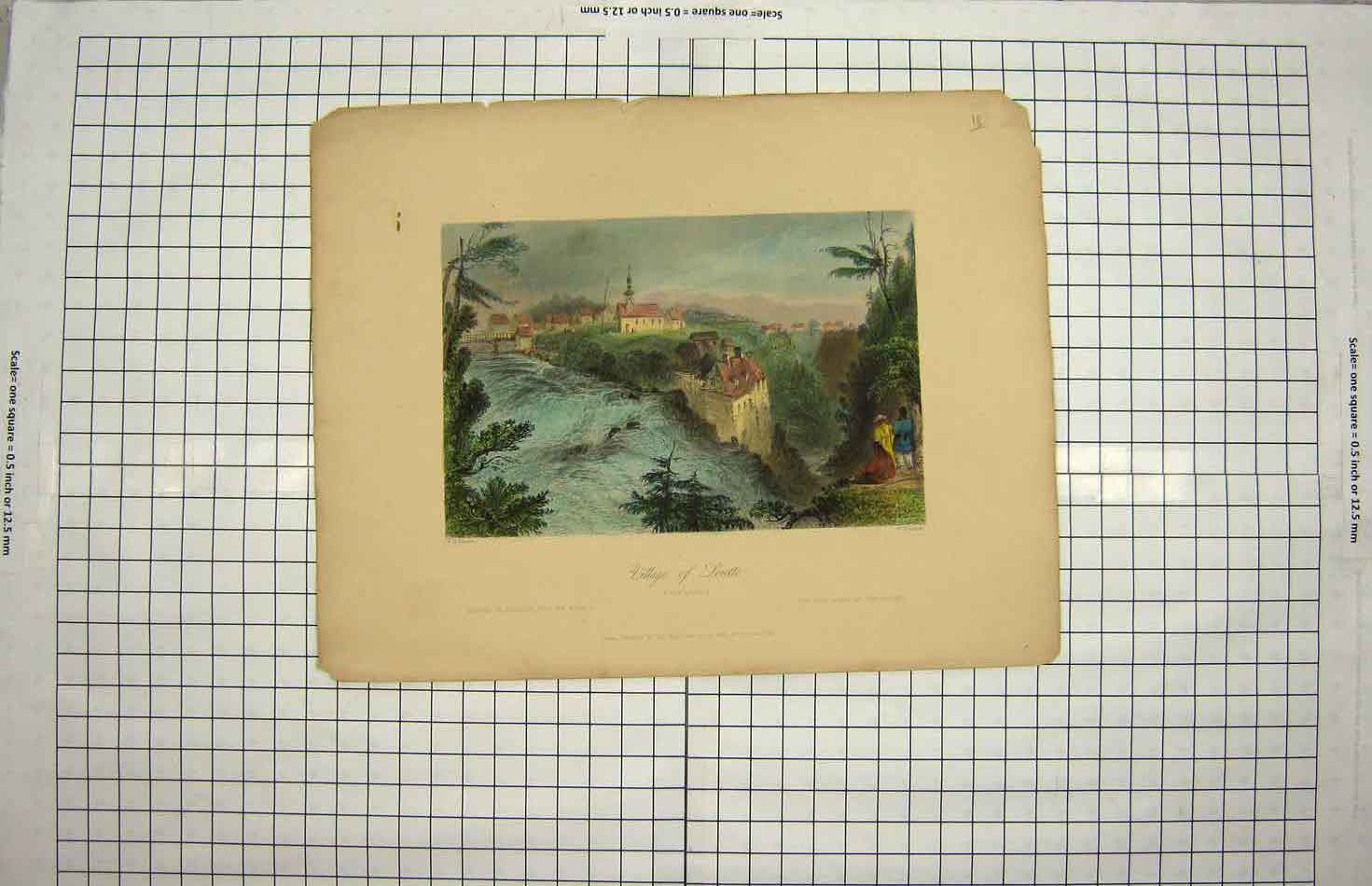 Original Old Antique Print 1840 Village Lorette Quebec Canada Mossman Victorian