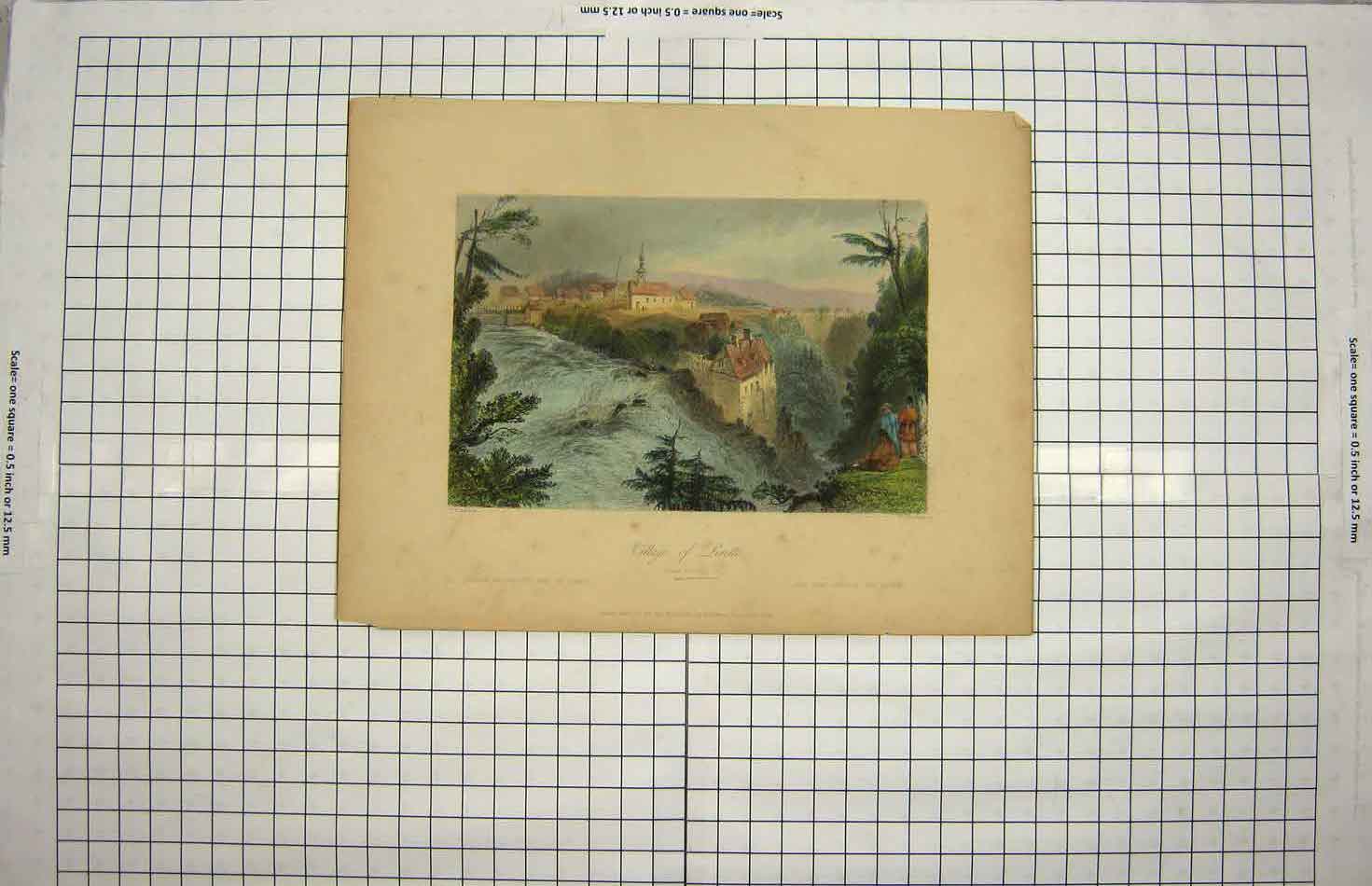 Original Old Antique Print 1840 Village Lorette Quebec Canada Mossmam Victorian