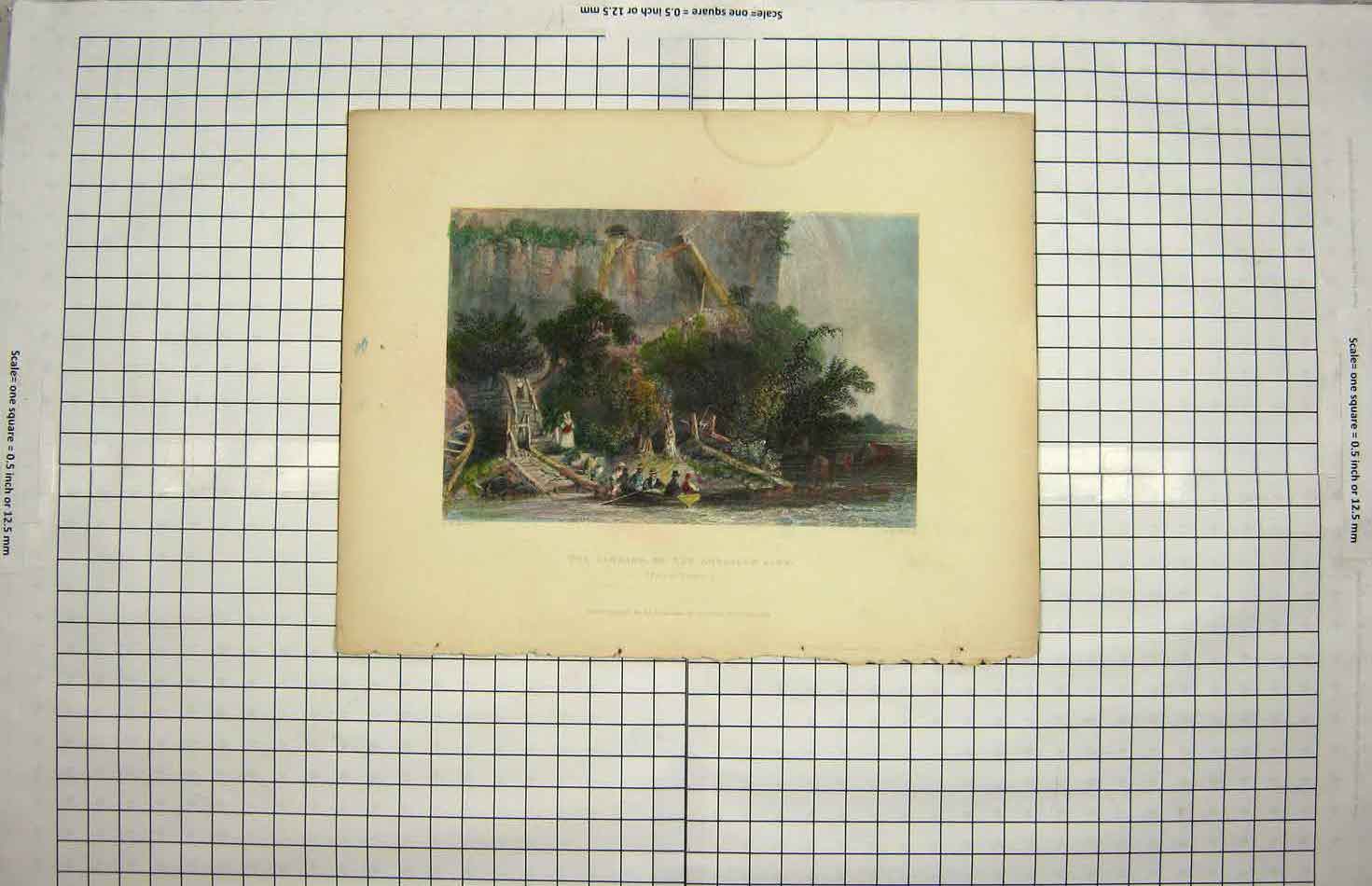 Original Old Antique Print 1838 Falls Niagara River Boats Canada 19th