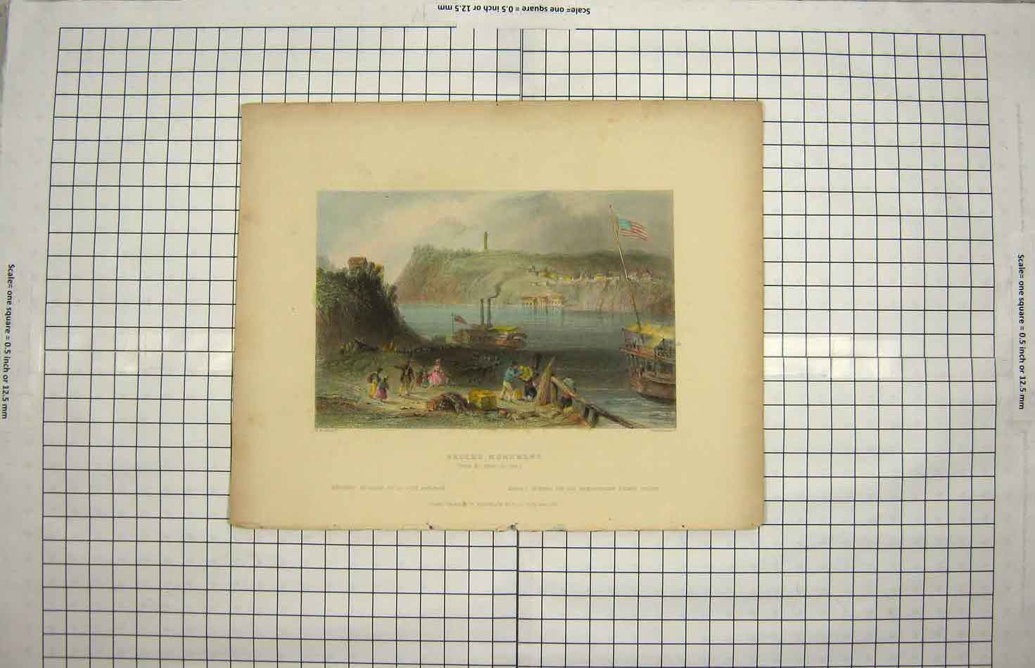 Original Old Antique Print 1839 Brock'S Monument Boats Richardson Victorian