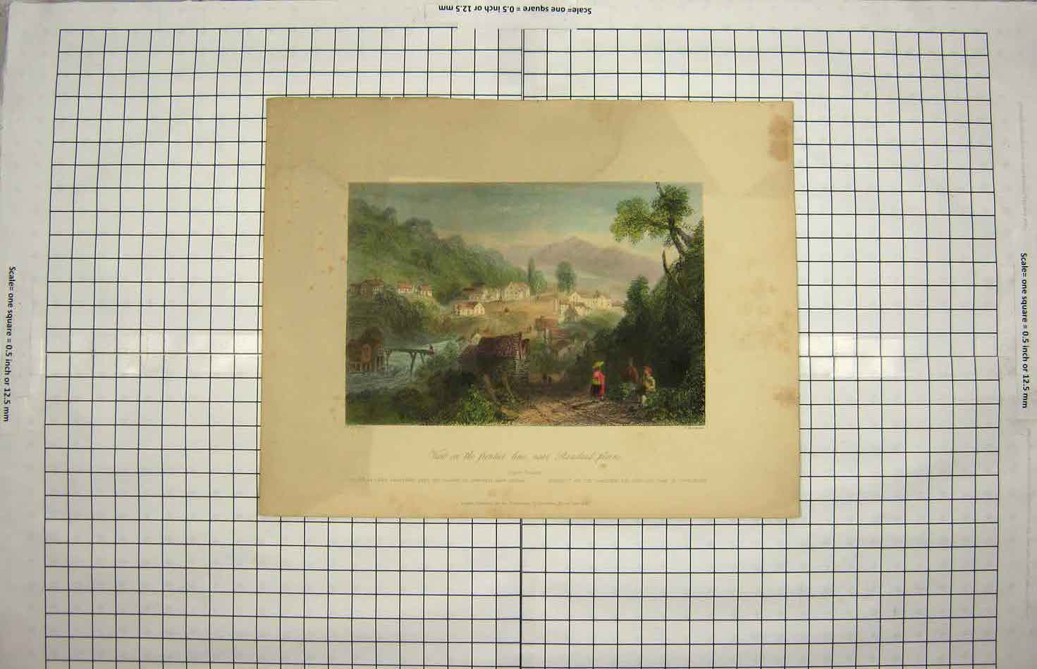 Original Old Antique Print Colour 1841 Frontier Line Stanstead Plains Canada