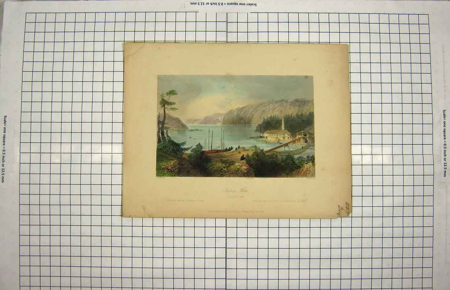 Original Old Antique Print 1841 Indian Town River St. John Canada Victorian