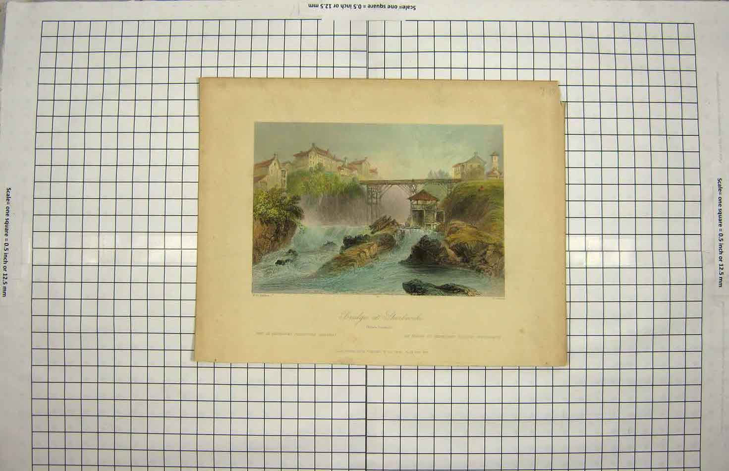 Original Old Antique Print 1840 Bridge Sherbrook Township Canada 19th