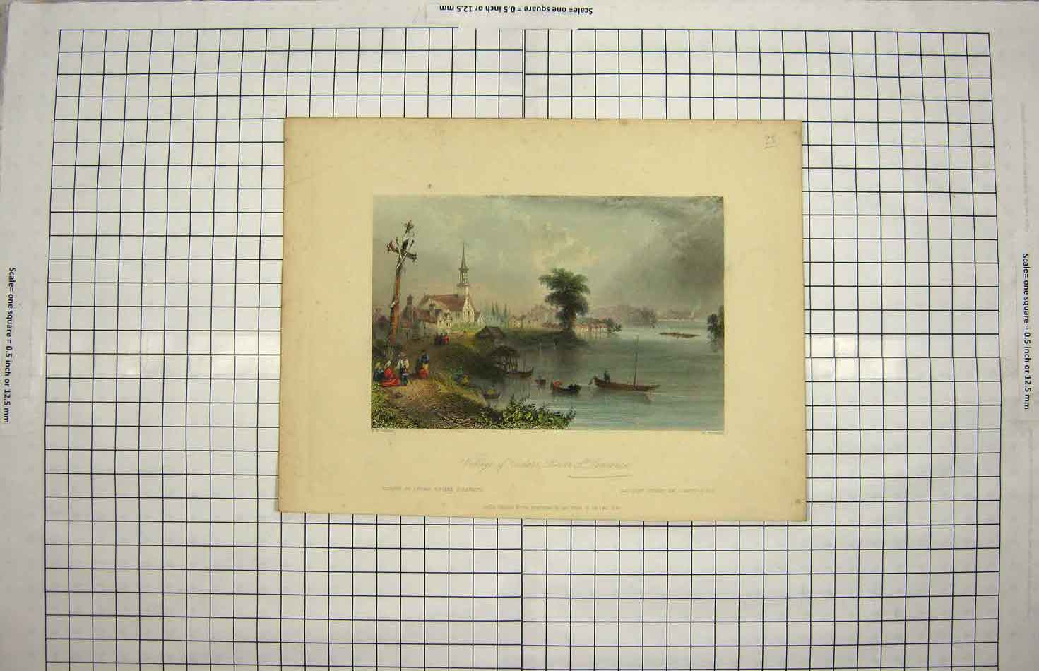 Original Old Antique Print 1840 Village Cedars River Laurence Canada Victorian