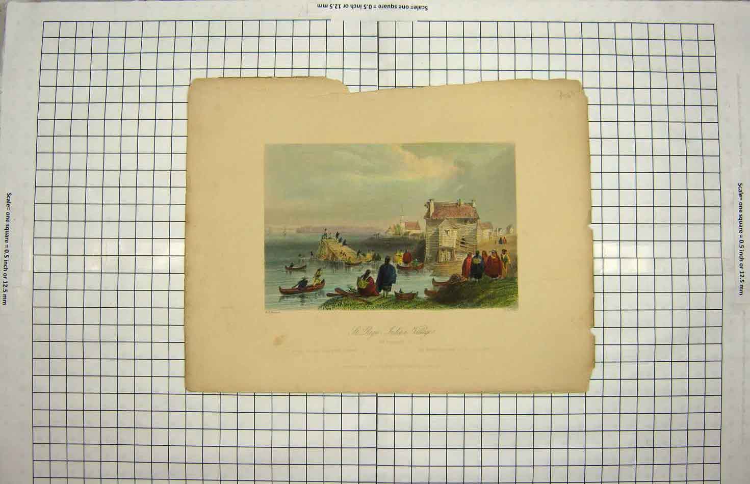 Old Print Ref.815 1840 St. Regis Indian Village Lawrence Canada Griffiths