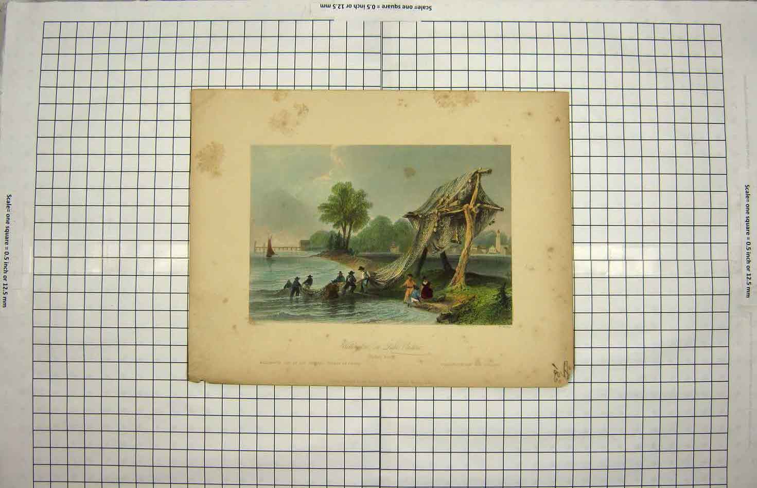 Old Antique Print 1841 Wellington Lake Ontarion Fishing Net Canada Wallis 19th