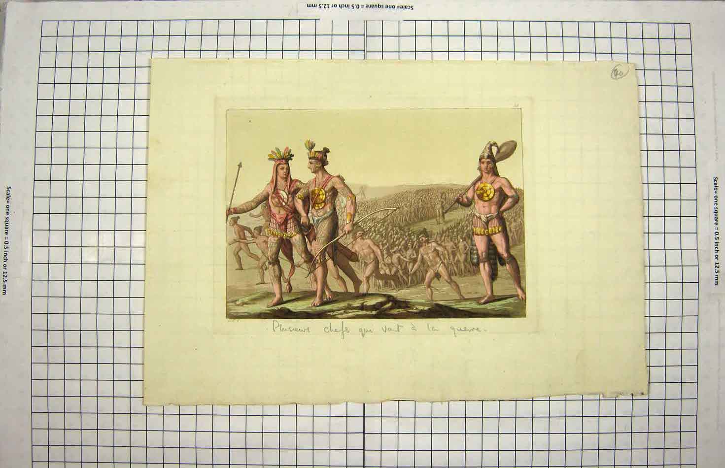 Original Old Antique Print Colour C1790-C1900 Indian Chiefs Battle 18th Century