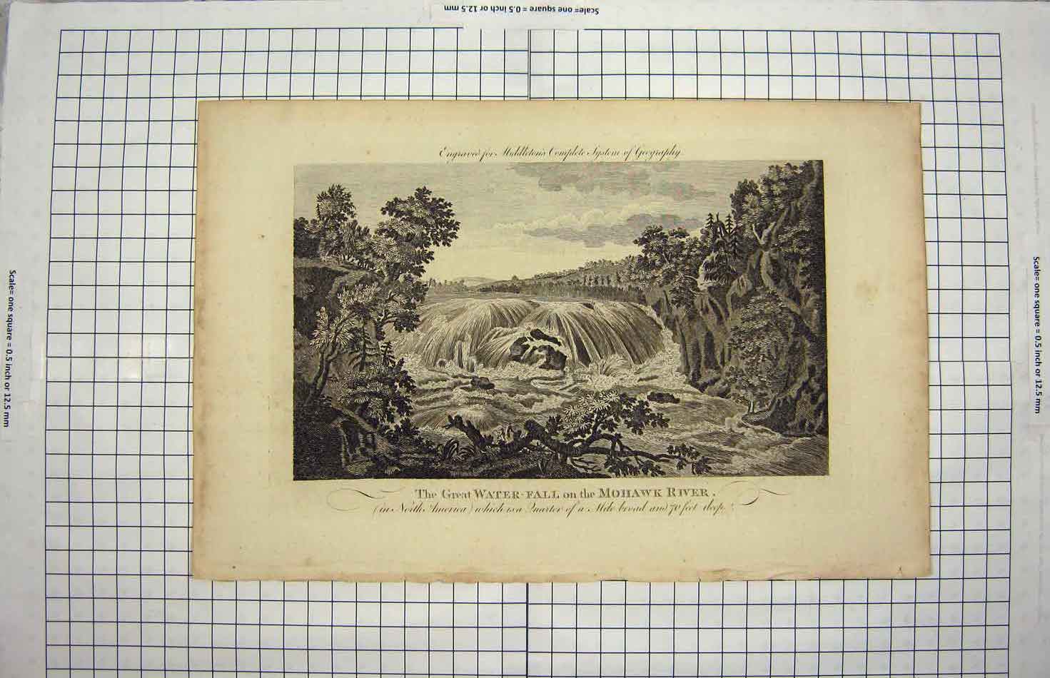 Original Old Antique Print C1790-C1900 Water-Fall Mohawk River America 18th