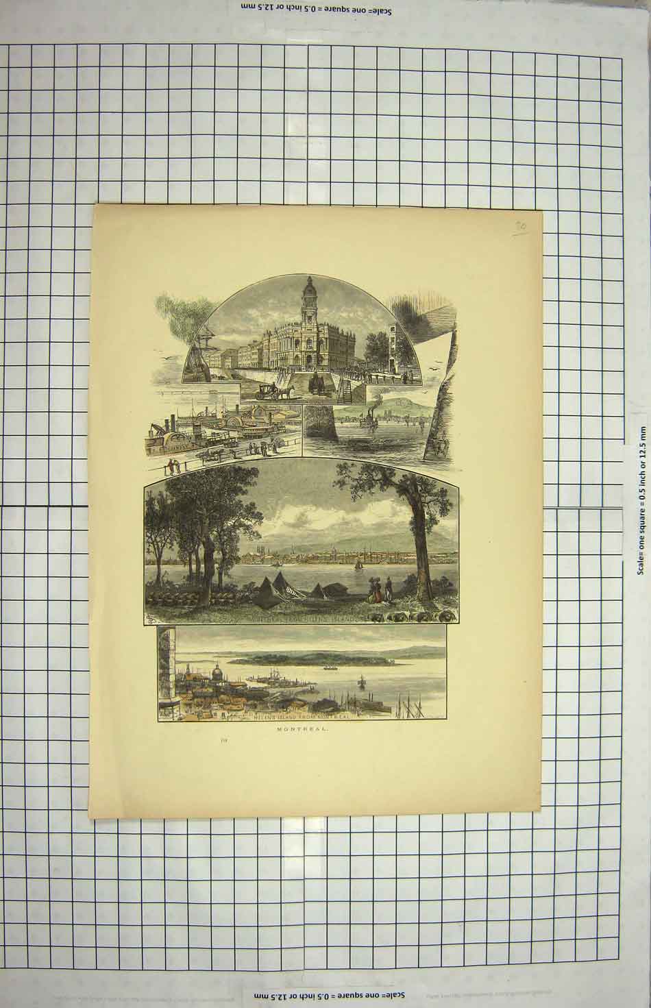 Original Old Antique Print Colour Montreal Helen'S Canada