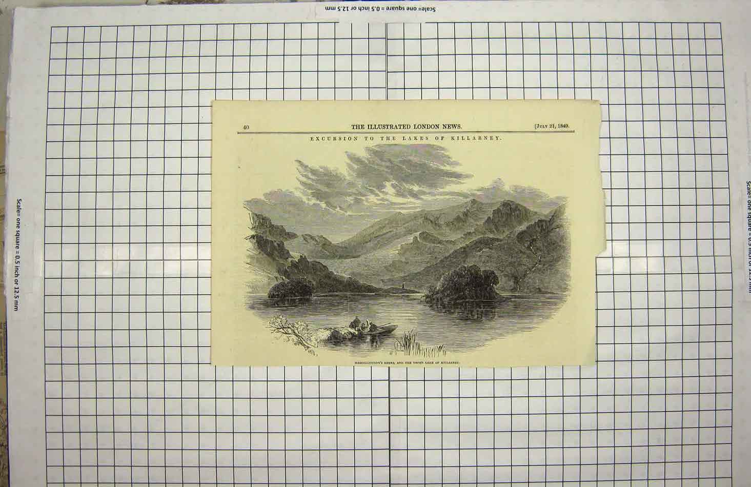 Old Antique Print 1849 Macgillicuddy Reeks Lake Killarney Ireland Hills 19th