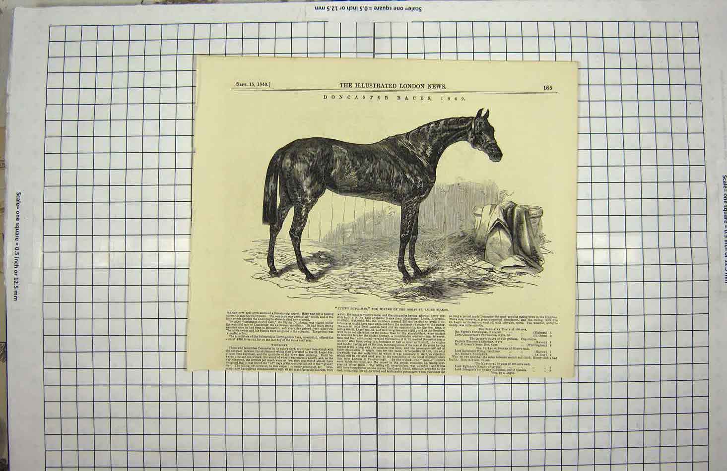 Original Old Antique Print 1849 Flying Dutchman Horse Winner St' Leger Stakes