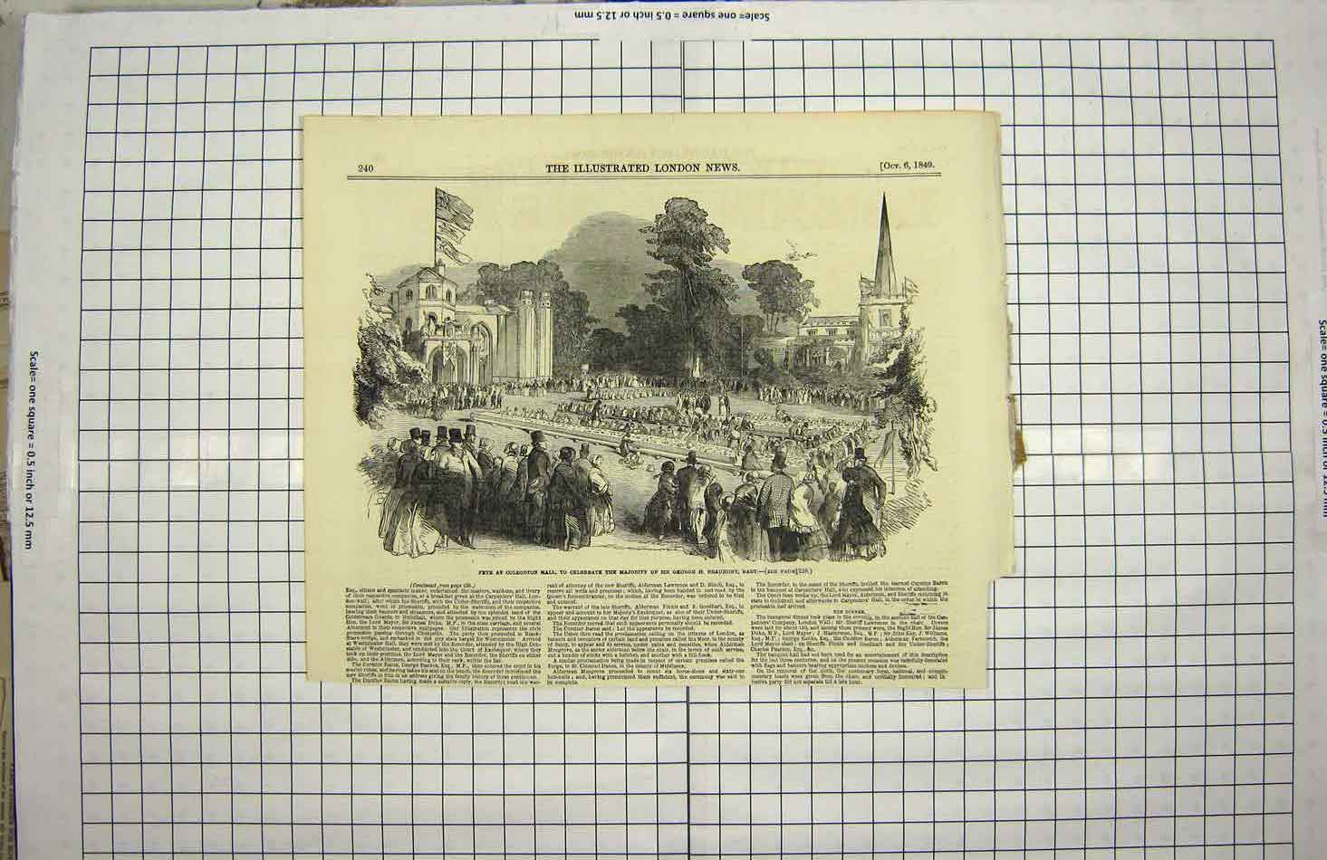 Original Old Antique Print 1849 Fete Coleorton Hall George Beaumont Bart 19th