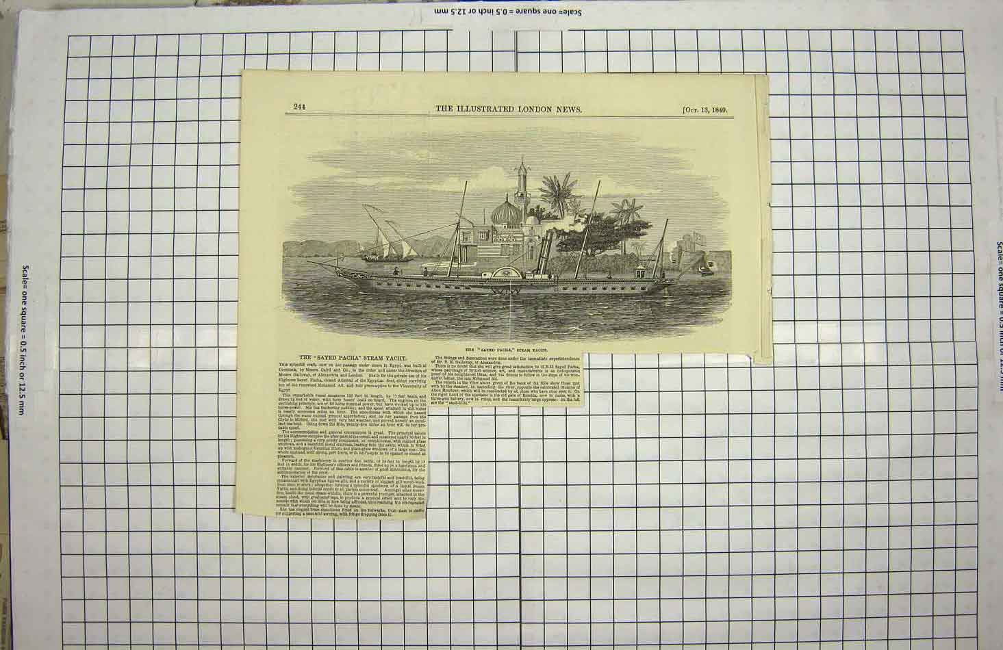 Original Old Antique Print 1849 Sayed Pacha Steam Yacht Ship 19th