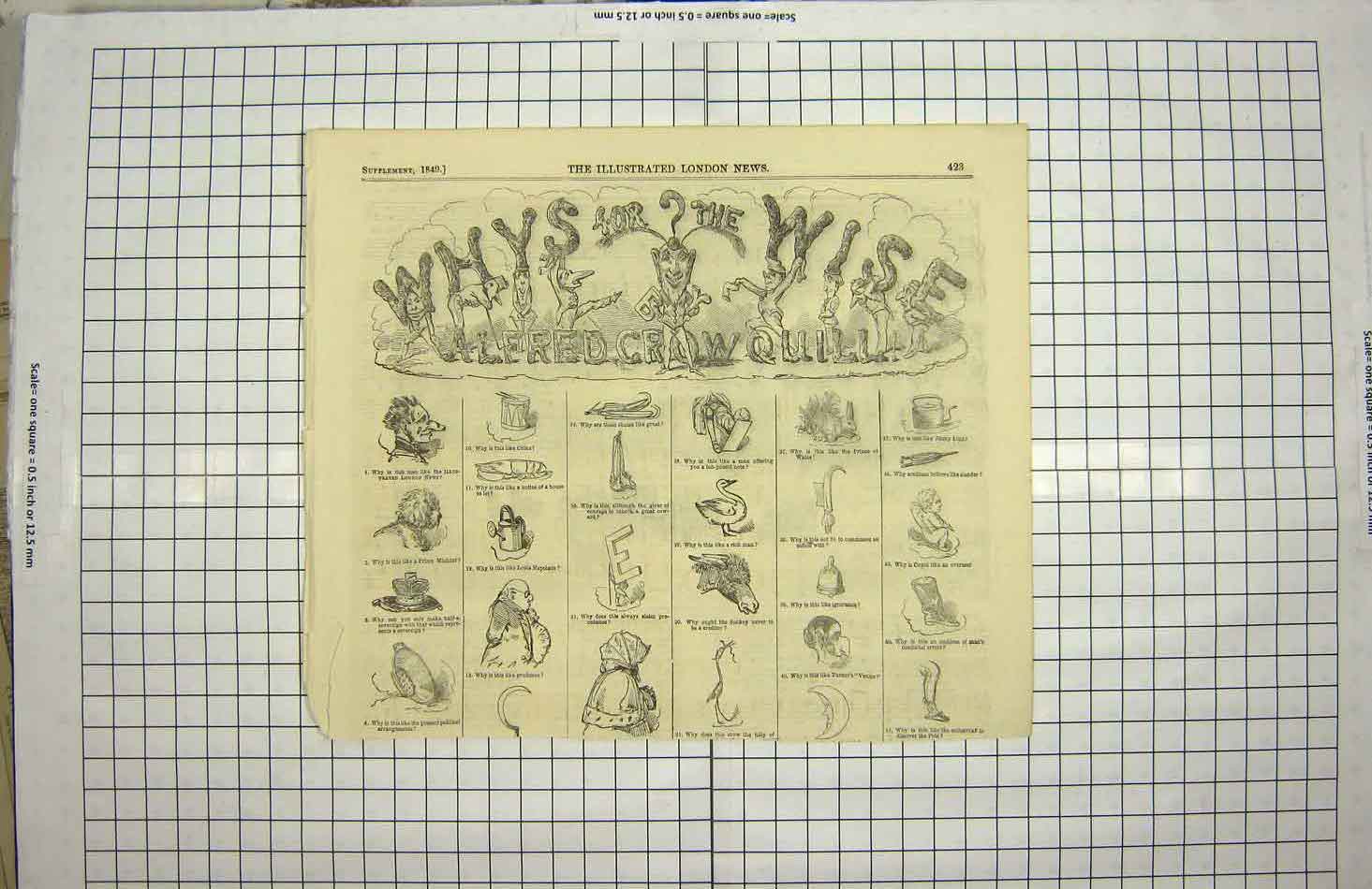 Original Old Antique Print 1849 Alfred Crow Quill Illustrations Caricatures