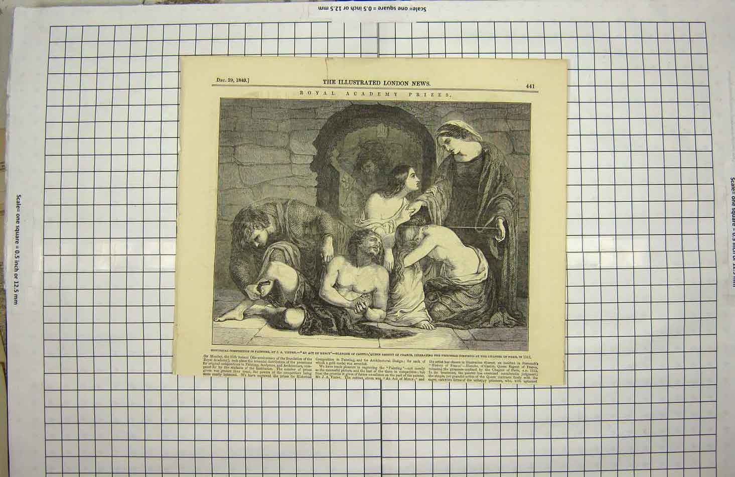 Original Old Antique Print 1849 Blanche Castile Queen Regent France Prisoners