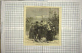 Original Old Antique Print 1849 Sandringham Church Family Winter Scene 19th