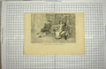 Original Old Antique Print Country Scene Romance Man Lady Bench Trees