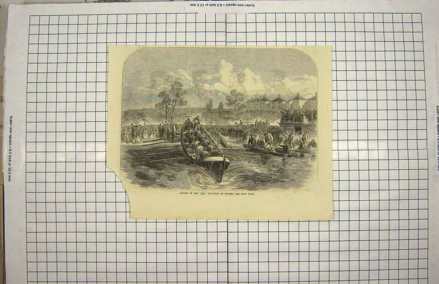 Original Old Antique Print Launch Isis Life-Boat Oxford Boats
