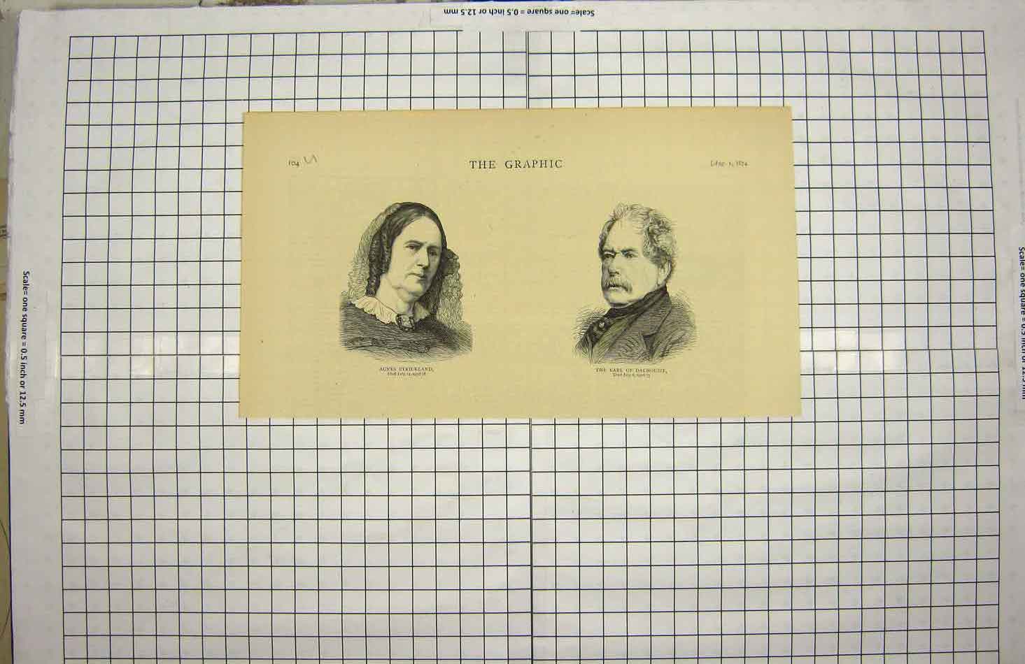 Original Old Antique Print 1874 Portrait Agnes Strickland Earl Dalhousie 19th