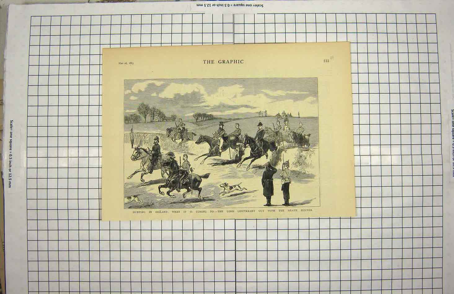 Old Antique Print 1881 Hunting Ireland Lord Lieutenant Meath Hounds Sport 19th