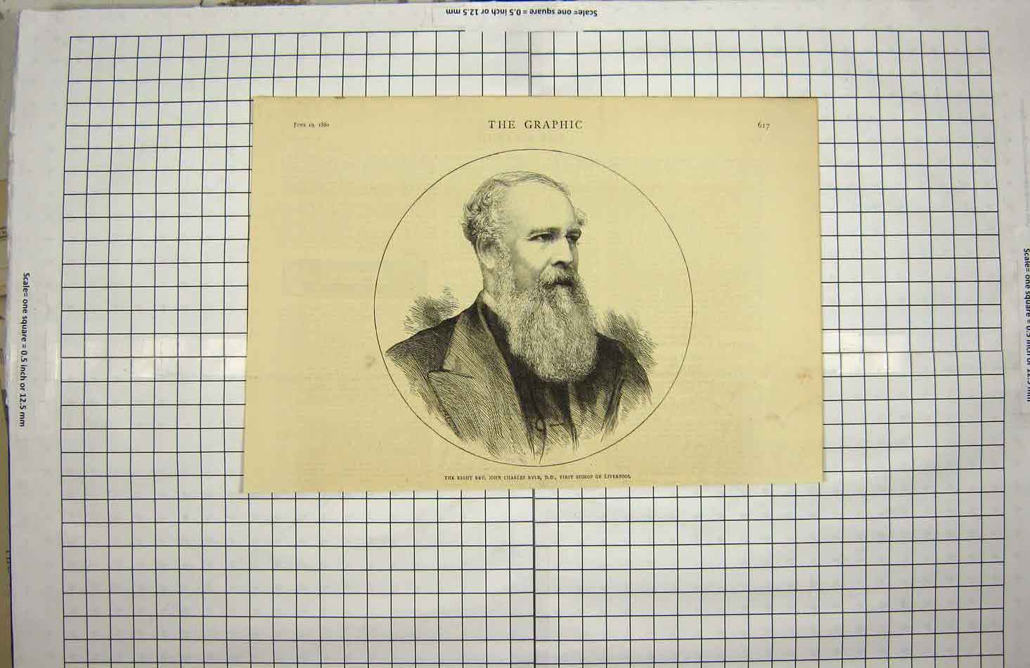 Old Antique Print 1880 Portrait Rev. John Charles Ryle Bishop Liverpool 19th