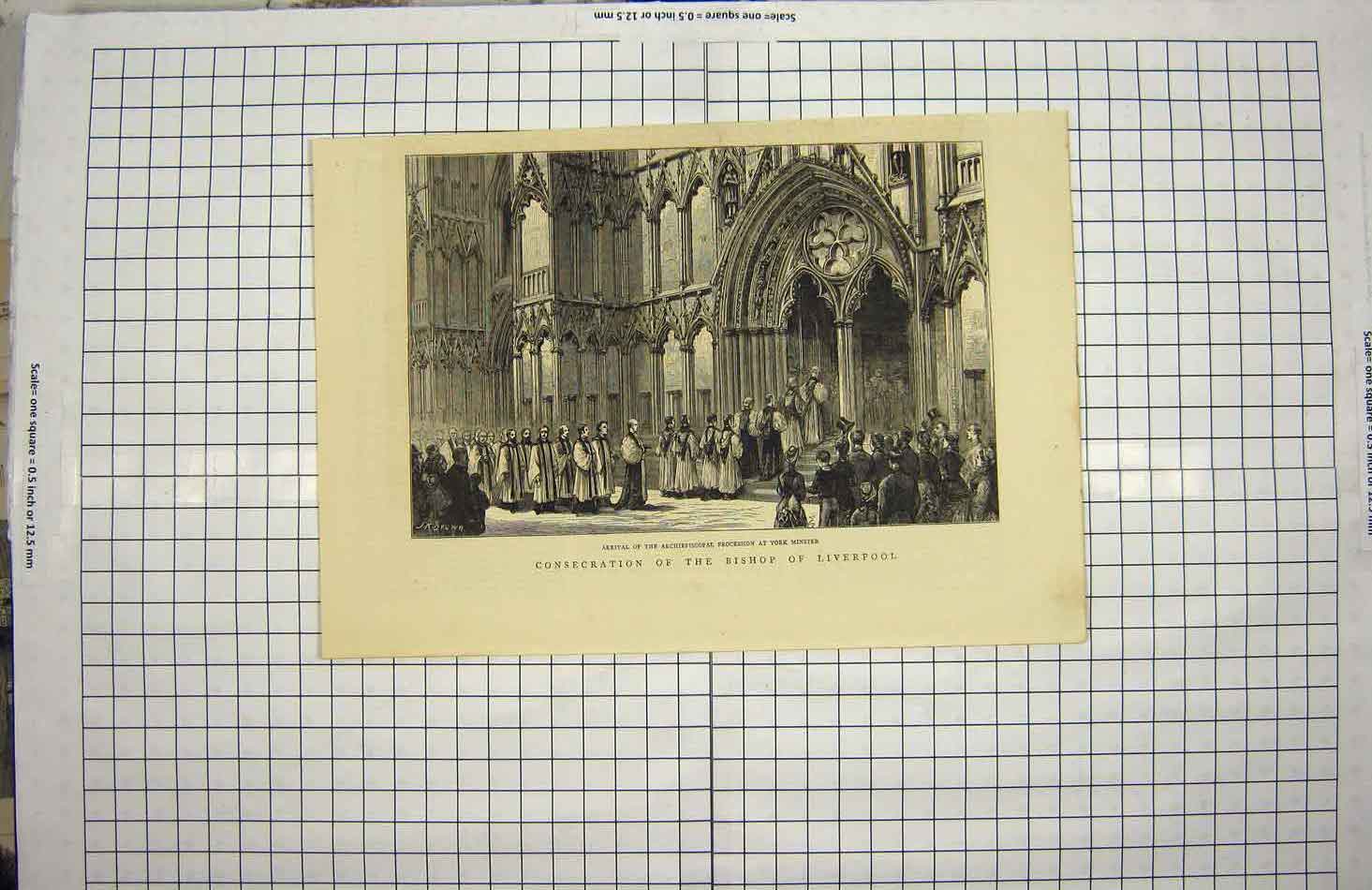 Old Antique Print Consecration Bishop Liverpool York Minster Procession
