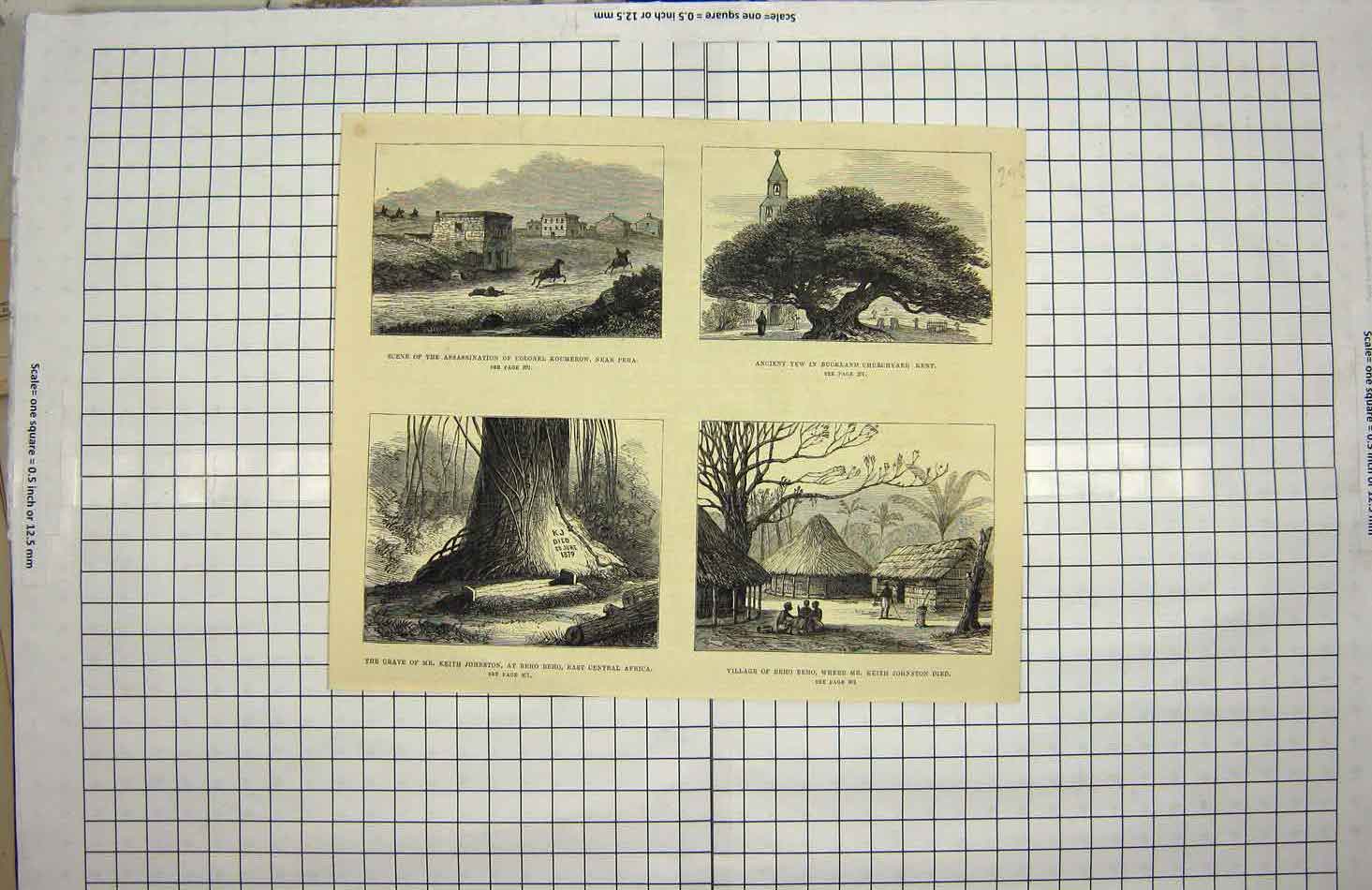 Old Antique Print Grave Keith Johnston Beho Africa Colonel Koumerow Kent