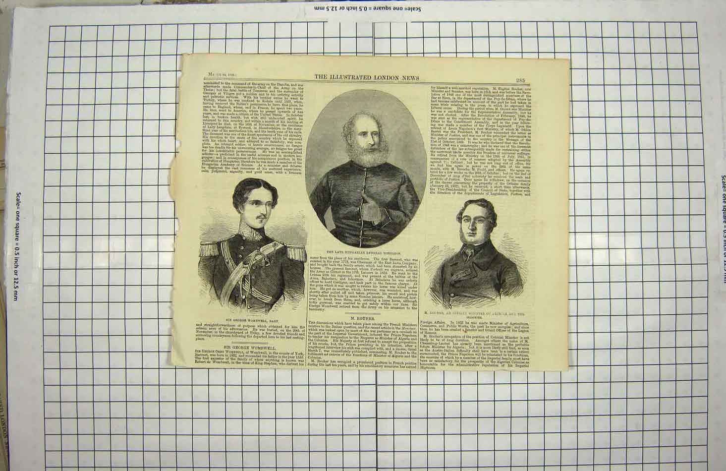 Old Antique Print 1859 Hungarian General Meszaros Rouher George Wombwell 19th