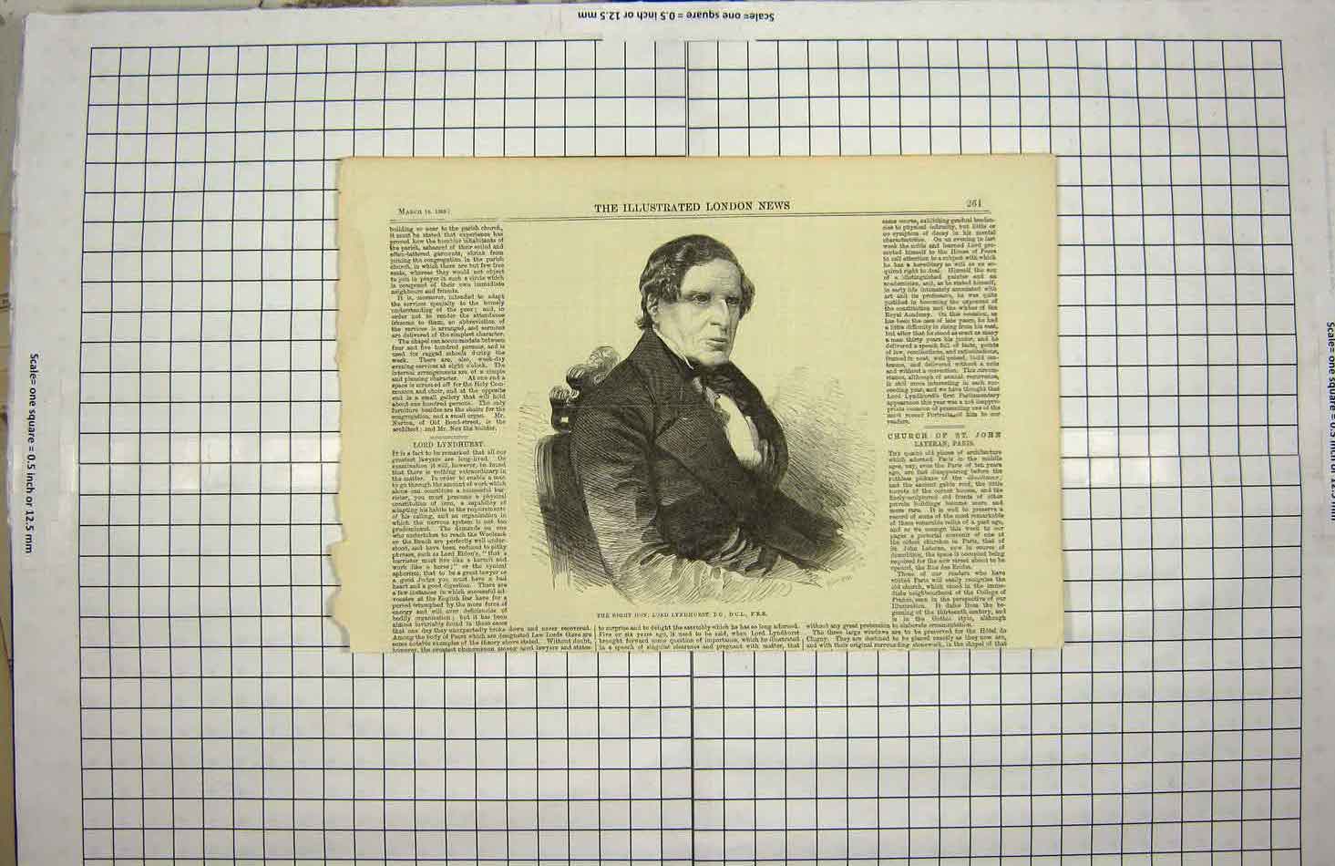 Original Old Antique Print 1859 Portrait Right Hon.Lord Lyndhurst Victorian