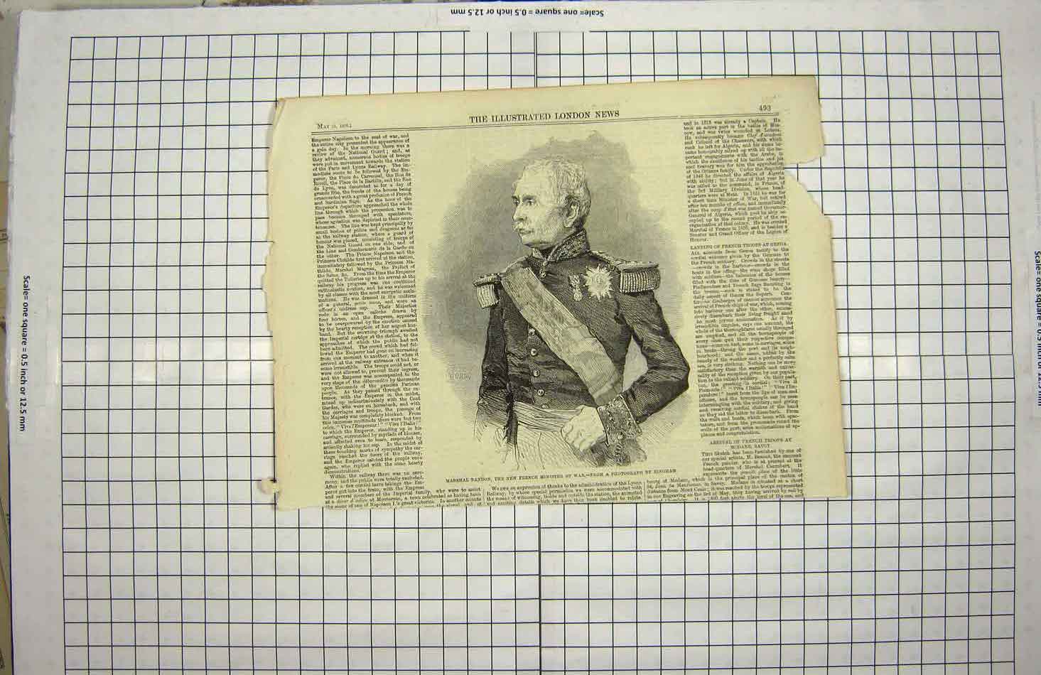 Original Old Antique Print 1859 Portrait Marshal Randon French Minster War 19th