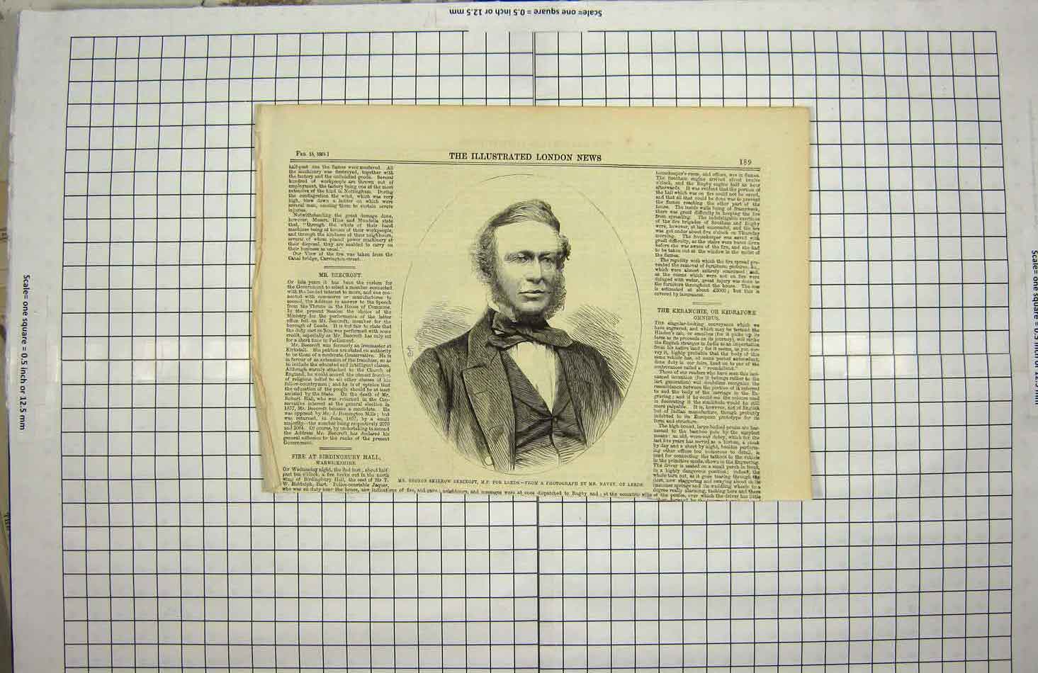 Original Old Antique Print 1859 George Skirrow Beecroft M.P Leeds Portrait 19th