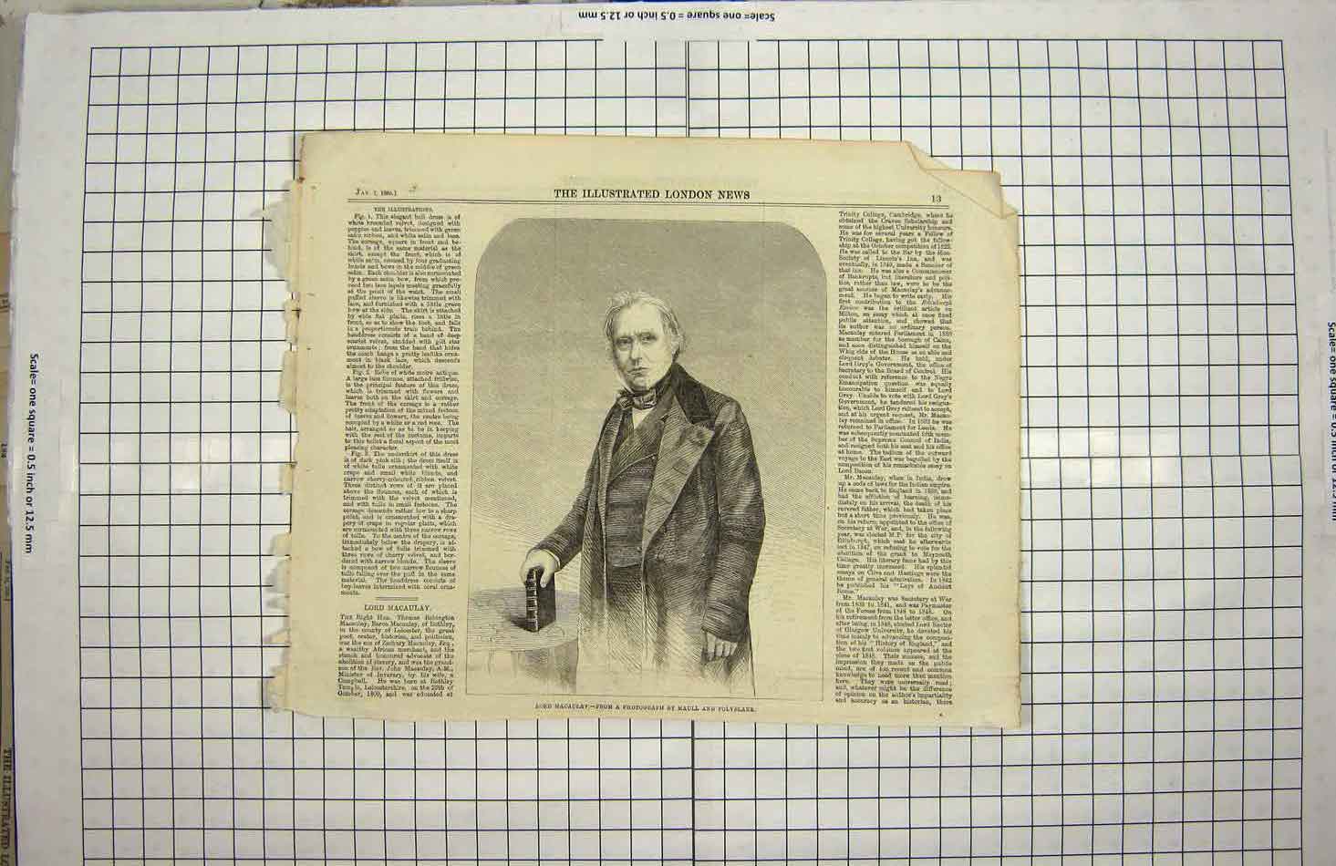Original Old Antique Print 1860 Portrait Lord Thomas Babington Macaulay 19th