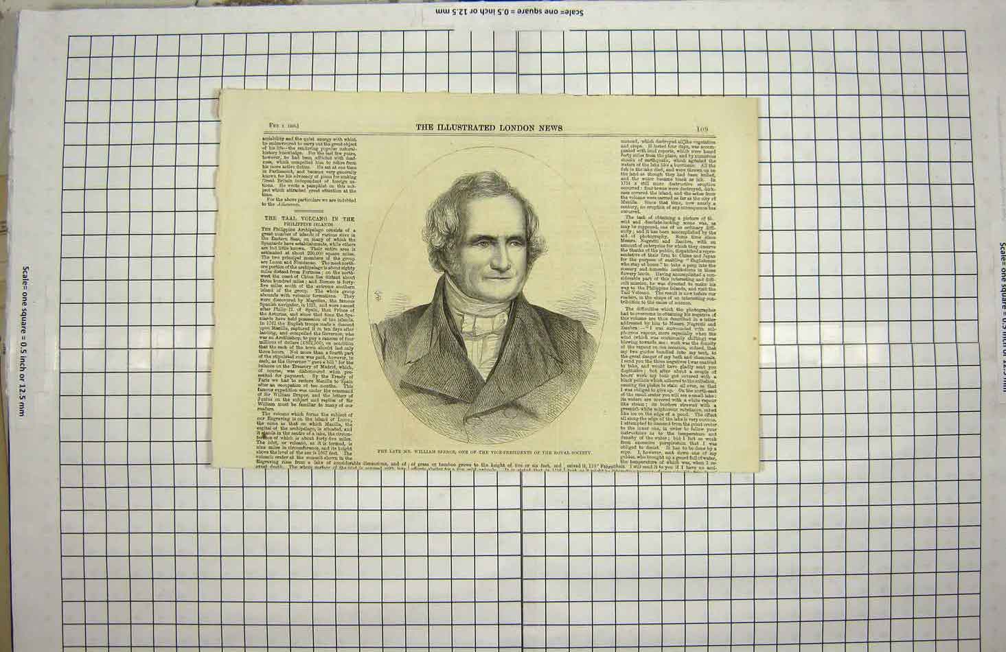 Original Old Antique Print 1860 Portrait William Spence Vice-President Society