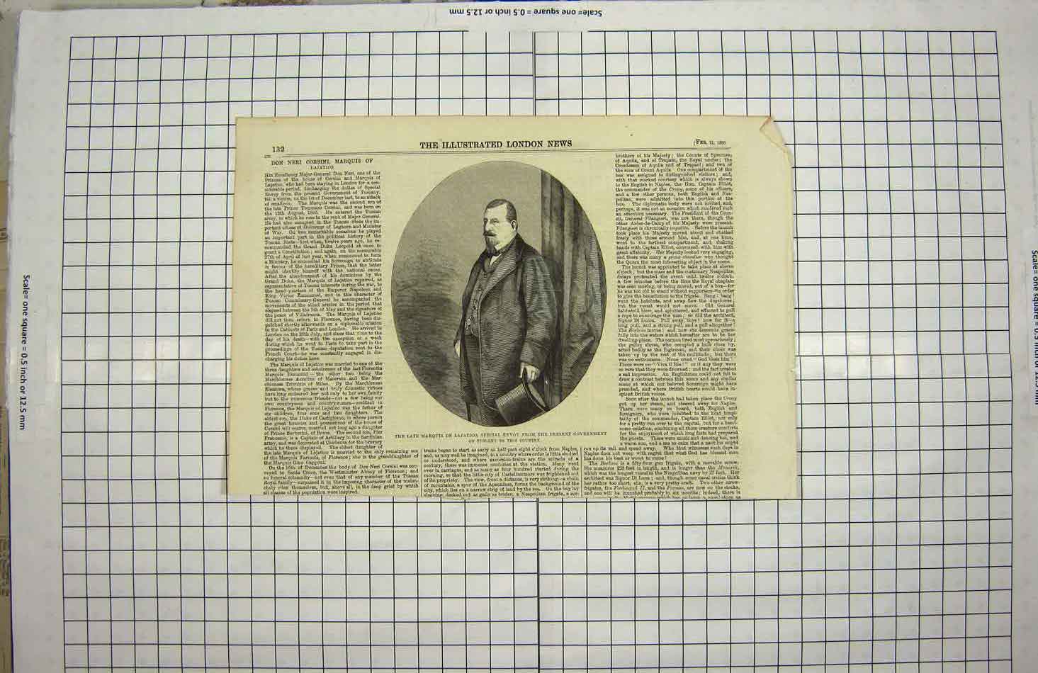 Original Old Antique Print 1860 Marquis De Lajatico Envoy Government Tuscany