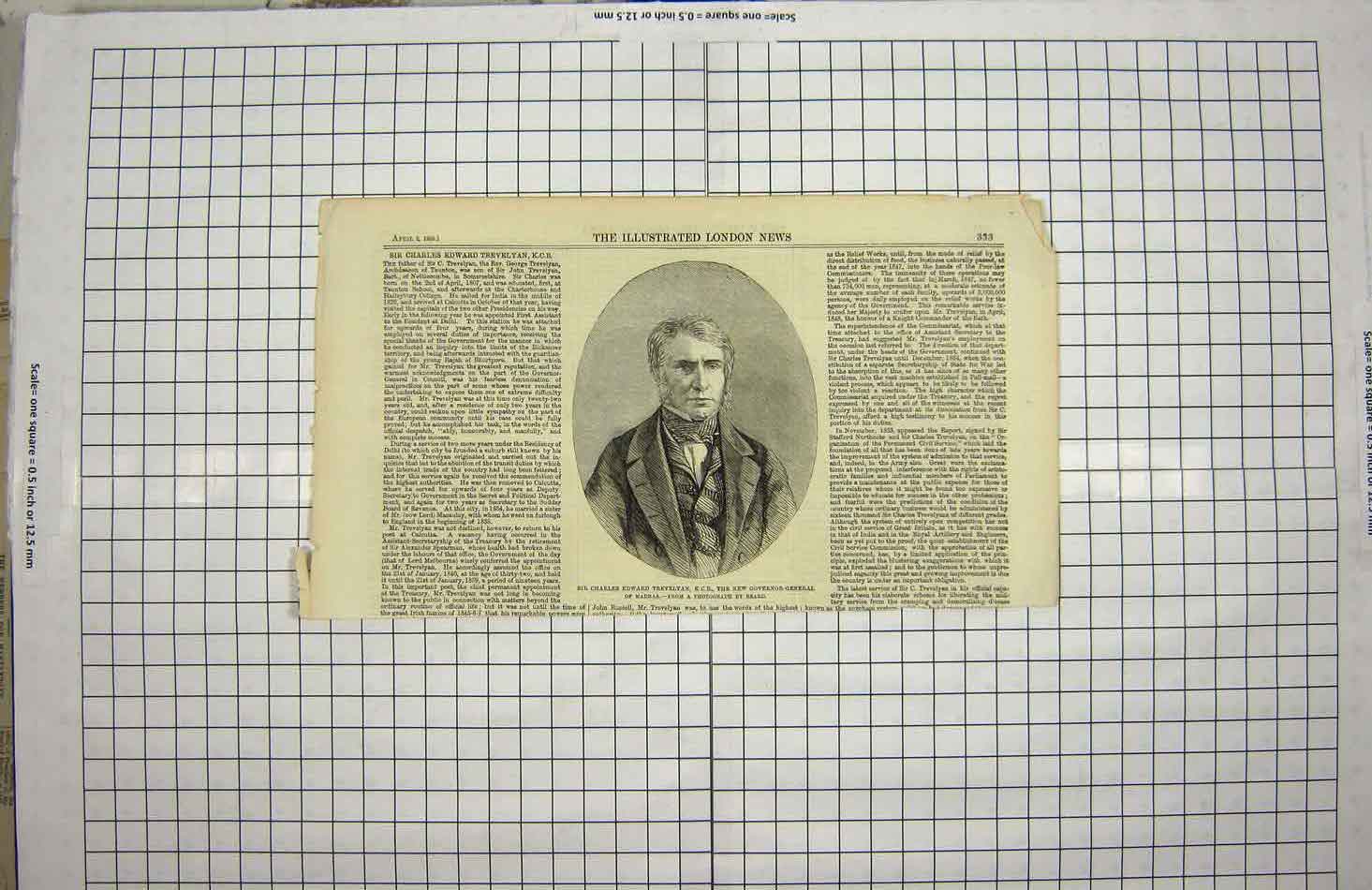 Old Antique Print 1859 Charles Edward Trevelyan Governor-General Madras 19th