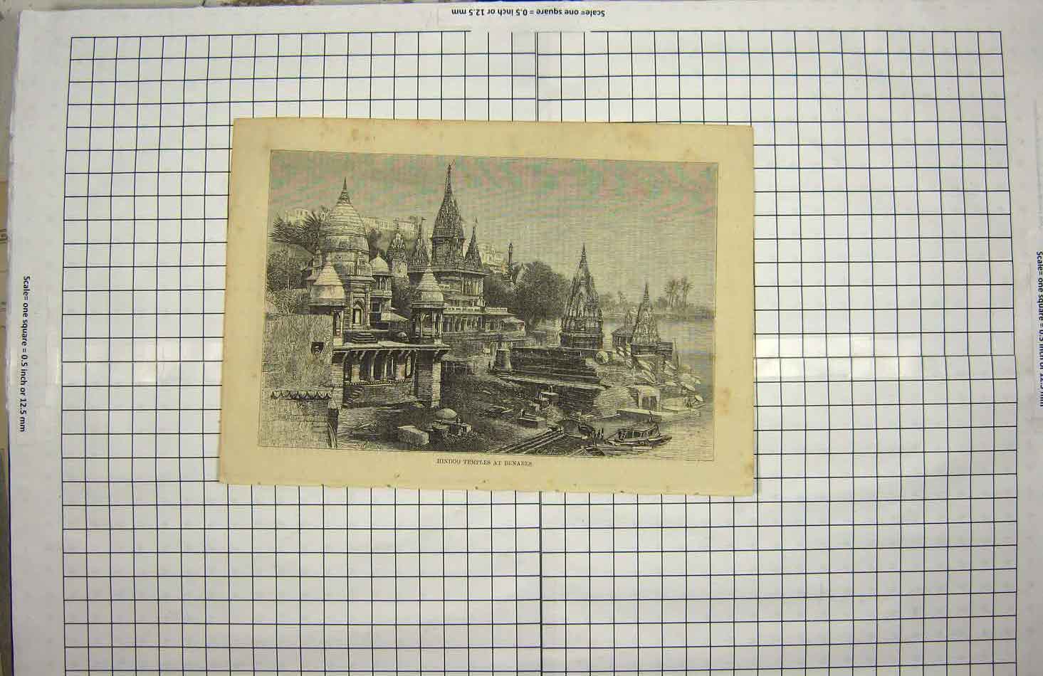 Original Old Antique Print Hindoo Temples Benares Architecture