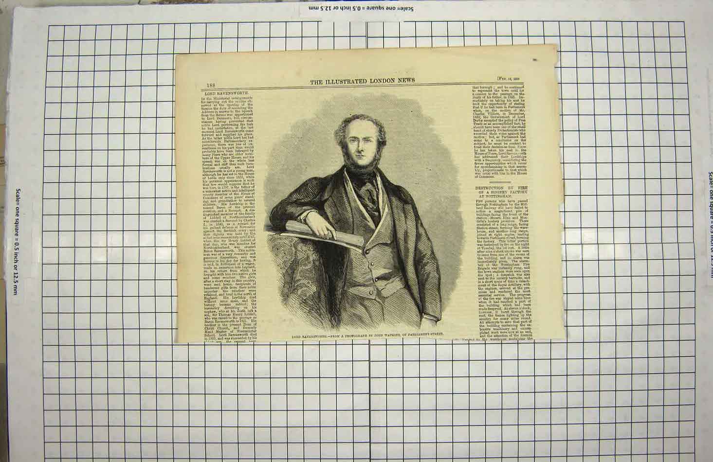 Original Old Antique Print 1859 Portrait Lord Ravensworth John Watkins 19th