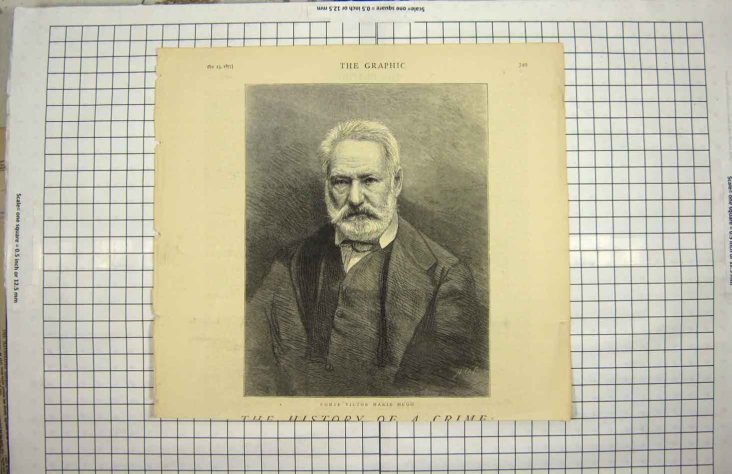 Original Old Antique Print 1877 Portrait Comte Victor Marie Hugo 19th