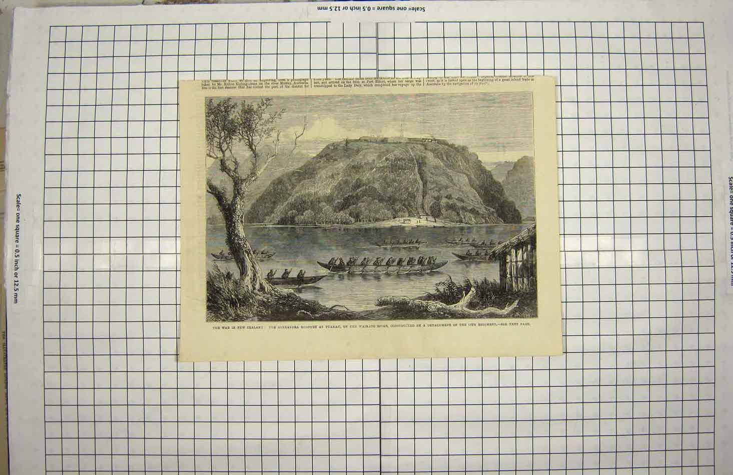 Old Antique Print War New Zealand Alexandra Redoubt Tuakau Waikato River