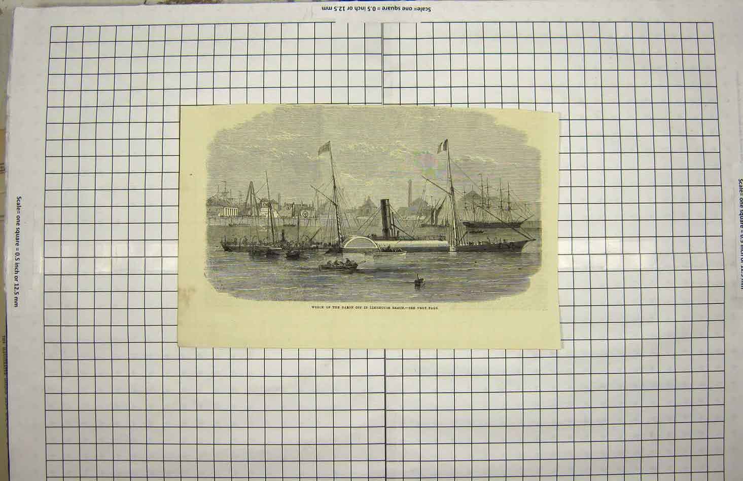 Original Old Antique Print Ship Wreck Baron Osy Limehouse Reach