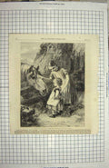 Original Old Antique Print 1861 Thomas Little Children Horse 19th