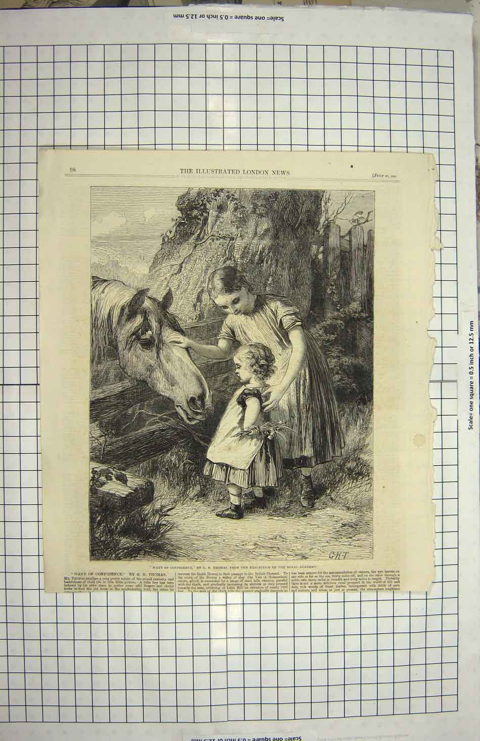 Original Old Antique Print 1861 Thomas Little Children Horse 19th