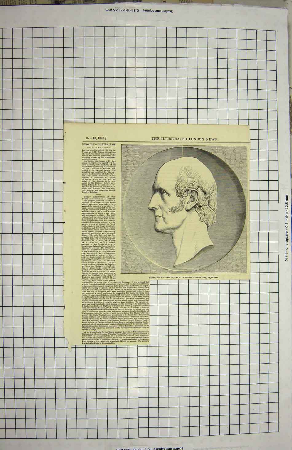 Original Old Antique Print 1849 Medallion Portrait Robert Vernon Rehnes 19th