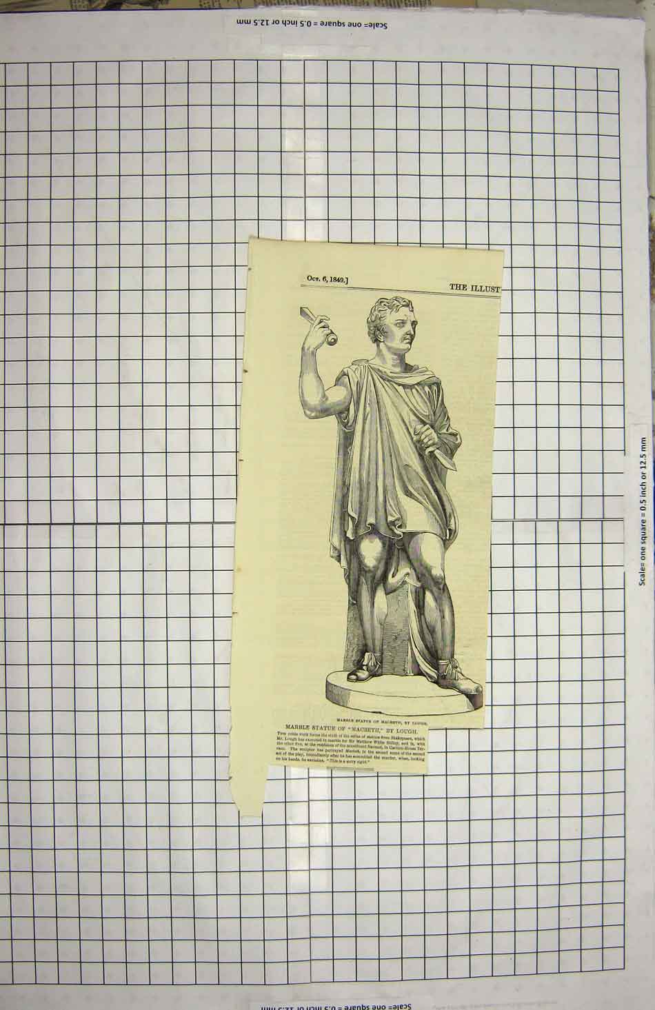 Original Old Antique Print 1849 Marble Statue Macbeath Lough 19th