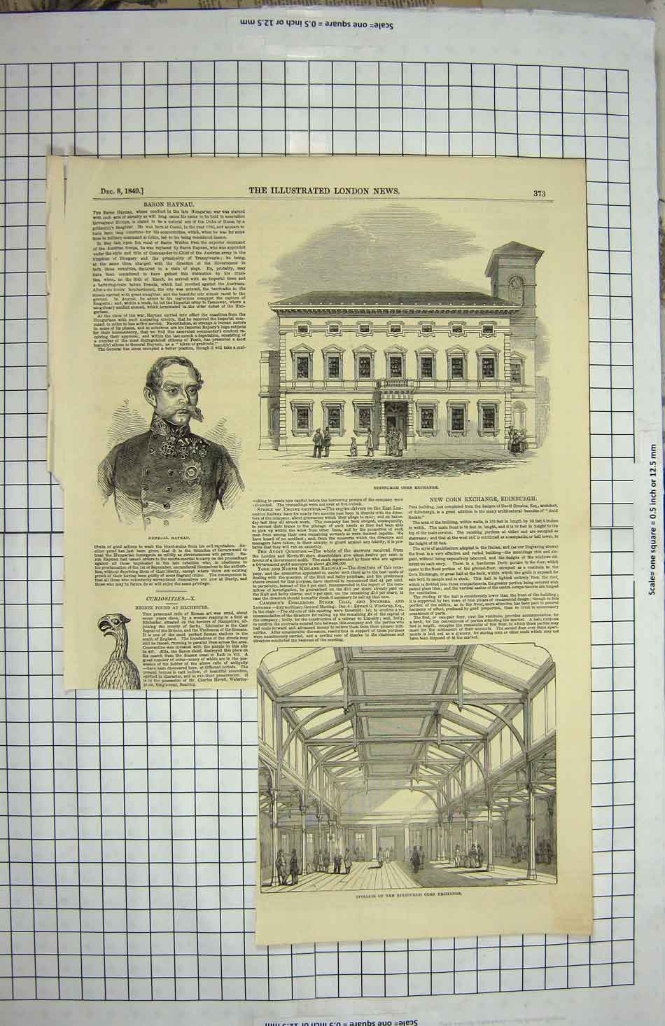 Original Old Antique Print 1849 Edinburgh Corn Exchange Baron General Haynau
