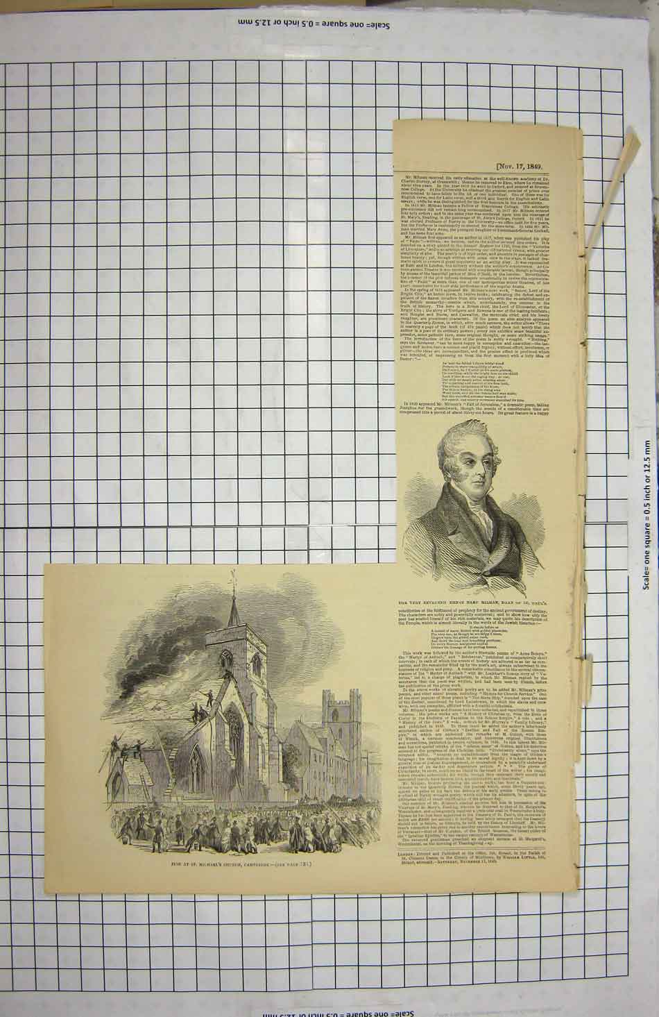 Old Antique Print 1849 Henry Milman Dean Paul'S Michael Church Cambridge 19th