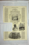 Original Old Antique Print 1849 Brockley Hall Bronze Head Diana Furniture Chair