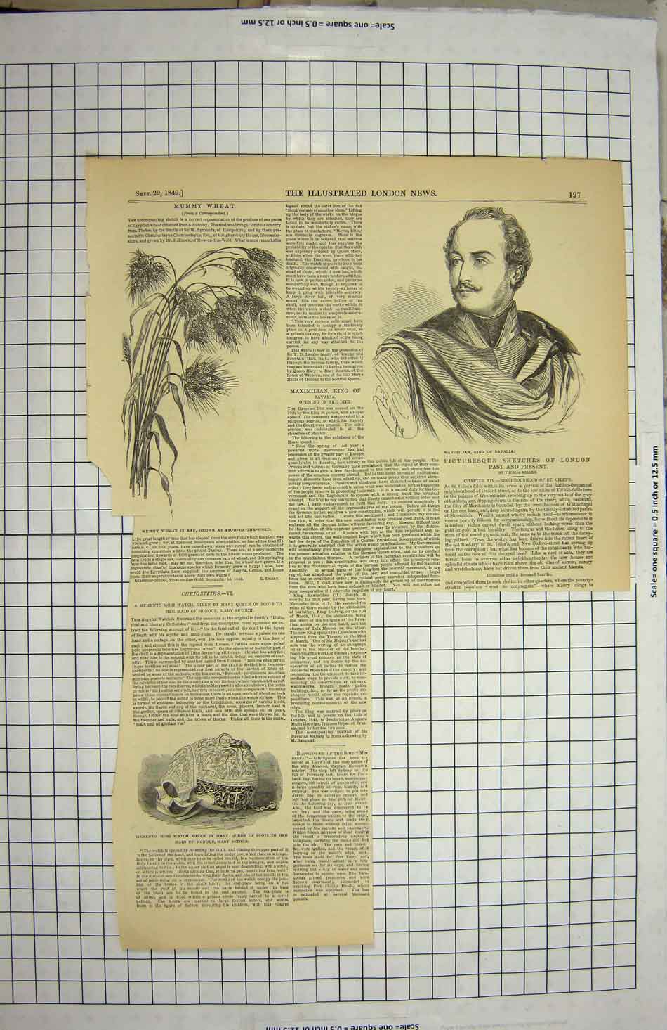 Old Antique Print 1849 Maximilian King Bavaria Memento Mori Queen Scots 19th