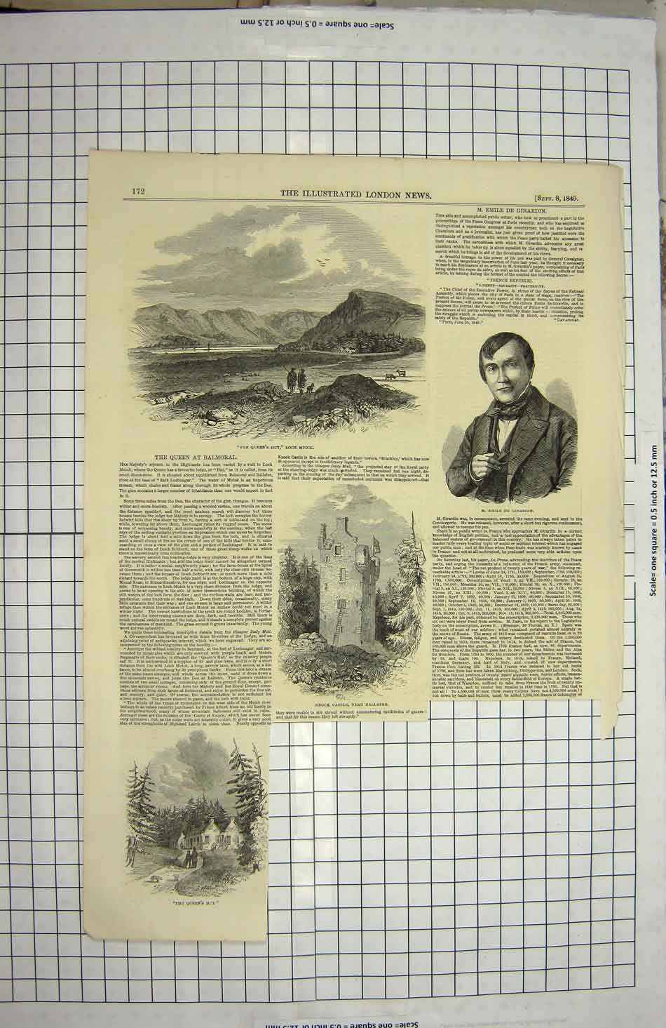 Original Old Antique Print 1849 Queen Loch Muick Girardin Knock Castle Ballater